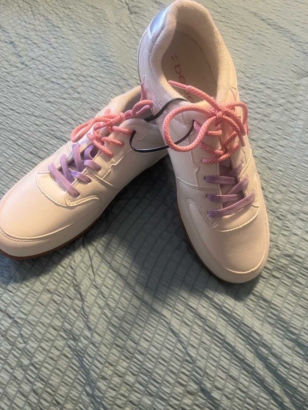 Bebe White Sneakers with Pink and Lavender Laces